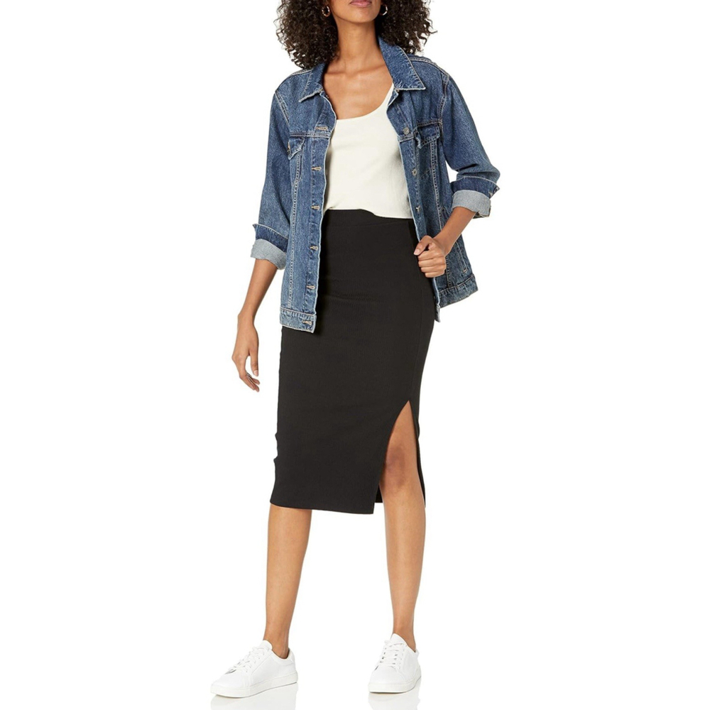 The Drop M Veronique High-Waist Ribbed Academia Slit Office Siren Winter Skirt